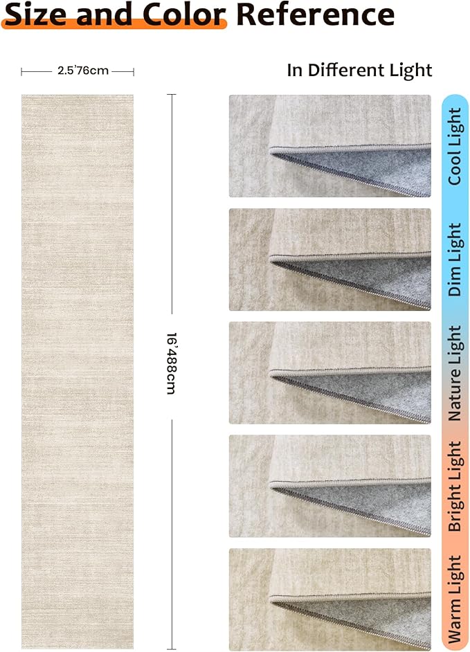 Art&Tuft Non-Slip Runner Rug - 2.5x16 Runner Rug Washable Low-Pile Rugs Runners, Soft Distressed Carpet Runner for Bedroom Bathroom Kitchen Laundry Living Room, Beige
