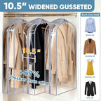 BALEINE 60'' Clear Garment Bags for Hanging Clothes, 10.5'' Wide PEVA Suit Bag for Closet Clothes Dresses Coat (Clear, 6PK)
