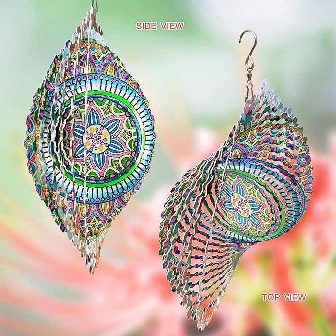 Mandala Rich Love Wind Spinner - 3D Kinetic Wind Spinners | 12″ Laser Cut Stainless Steel Hanging Sculpture & Catcher for Outdoor Garden Yard Decor | Mandala Gifts for Mom, Dad, Women, Men