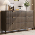 LINSY Fluted 6 Drawer Dresser for Bedroom, 54" Wide Mid-Century Modern Tall Chest of Drawers, Curved Corner Design, Storage Dressers with Deep Drawers, Large Accent Wood Cabinet for Bedroom, Walnut