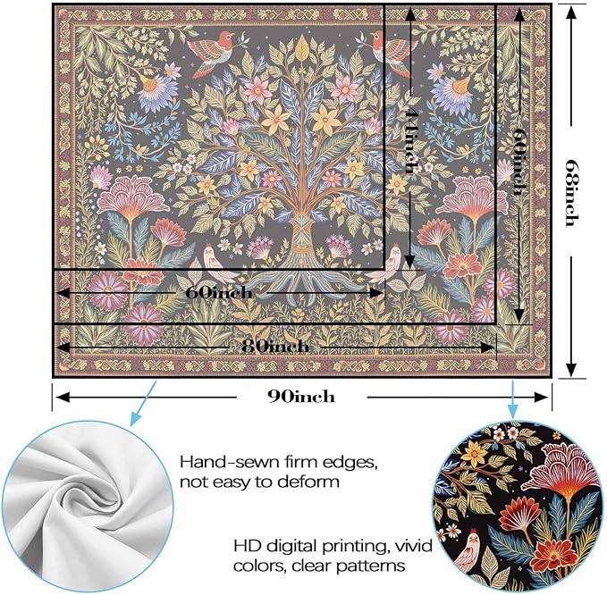 Lunerfex Tree of Life Wall Tapestry - Vibrant Folk Art & Botanical Wall Hanging for Bedroom and Living Room Decor - Boho Nature Tapestries 60"x44"