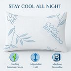OMEO 2 Pack Bamboo Pillow King Size for Sleeping, Hypoallergenic Cooling Shredded Memory Foam Bed Pillows for Side, Back and Stomach Sleepers, Adjustable Loft and Washable Cover 20" x 36"