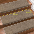 PURE ERA Bullnose Carpet Stair Treads Set Tape Free Non-Slip Indoor Stair Protectors Pet Friendly Rugs Covers Soft Skid Resistant Washable Reusable 9.5" x 30"(14 Pieces, Camel Brown)