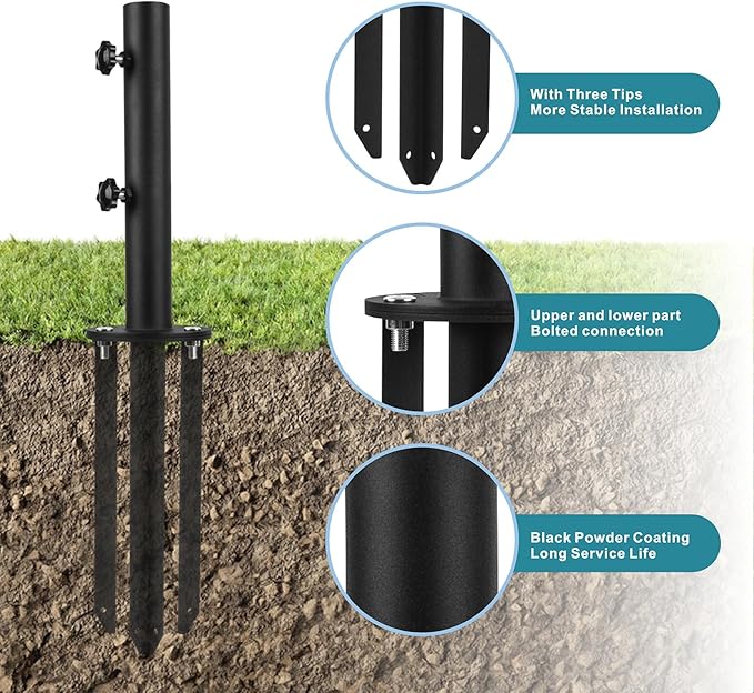 Patio Umbrella Base Stands, 3 in 1 Multifunctional Outdoor Umbrella Holder, In Ground Umbrella Base with Ground Spike Fixing,Parasol Base Mount for Concrete,Lawns,Granite