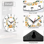 SPUNKER Thanksgiving Day Wall Clock,Autumn Pumpkin Kitchen Wall Clock,Maple Leaves Flower Clocks 10 Inch Silent Non-Ticking Wall Battery Operated for Living Room Bedroom Bathroom Laundry Room Decor