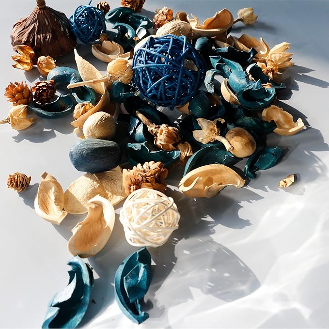 Qingbei Rina Potpourri Bags, Ocean Breeze Scented Potpourri Bowl Filler,Beach Coastal Blue Vase Filler,Home Fragrance Sachet of Petal,Bathroom Decor,9.9 Oz