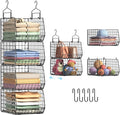 4" Extra Deeper Hanging Closet Organizers and Storage,4 Tier Foldable Wire Cabinet Shelves with 5 S Hooks,Small Metal Basket Bins for Clothes Sweaters Handbags, Wardrobe for Kitchen Laundry Room，Black