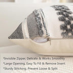 Boho Throw Pillow Covers 18x18 Set of 2 for Couch-Modern Farmhouse Sofa Decorative Grey Throw Pillows Covers Textured Chenille Cushion Covers Outdoor Netural Bohemian Pillow Cases Square