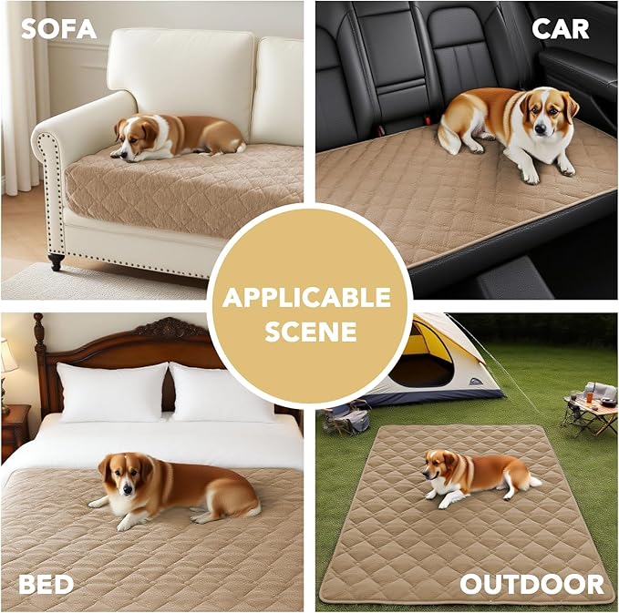H.VERSAILTEX Couch Cover Chenille Pet Fuzzy Sofa Covers for 2 Cushion Couch Anti Slip Washable Sofa Slipcovers with Strap Soft Couch Protector Cover for Dogs Cats Kids(36" x 63",Khaki)