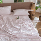 MooMee Striped Duvet Cover Set 100% Washed Cotton Linen Like Textured Breathable Durable Soft Comfy (Heathered Greyish Pink Classic Stripes, Cal King 104"x98")