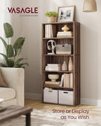 VASAGLE Custos Collection - Bookshelf, 5-Tier Bookcase, Book Shelf, Open Storage Shelf, 9.4 x 23.6 x 52.8 Inches, for Living Room, Home Office, Dinning Room, Natural Walnut ULBC165K01