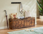 51.2"Storage chest extra large,storage bench with 2 safety hinges,Shoe Bench,51.2*15.7*19.1inches,wooden trunk for bedroom,livingroom,entryway,Supports 220 lb,Easy Assembly(Rustic brown)