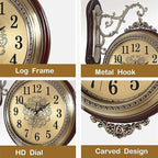 Large Wall Clock Double Sided, European Style Double Sided Alloy Wall Clock 360° Rotating Metal Wall Watch Non Ticking Silent Clock for Indoor Outdoor Office Living Room Porch Clock Wall Decor