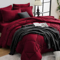 HEVUMYI Red Cali-King Comforter Set - 7-Piece All Season Bed in a Bag Cali-King, Ultra Soft Bedding Set with Comforter, Flat Sheet, Fitted Sheet, Pillowcases, Pillow Shams