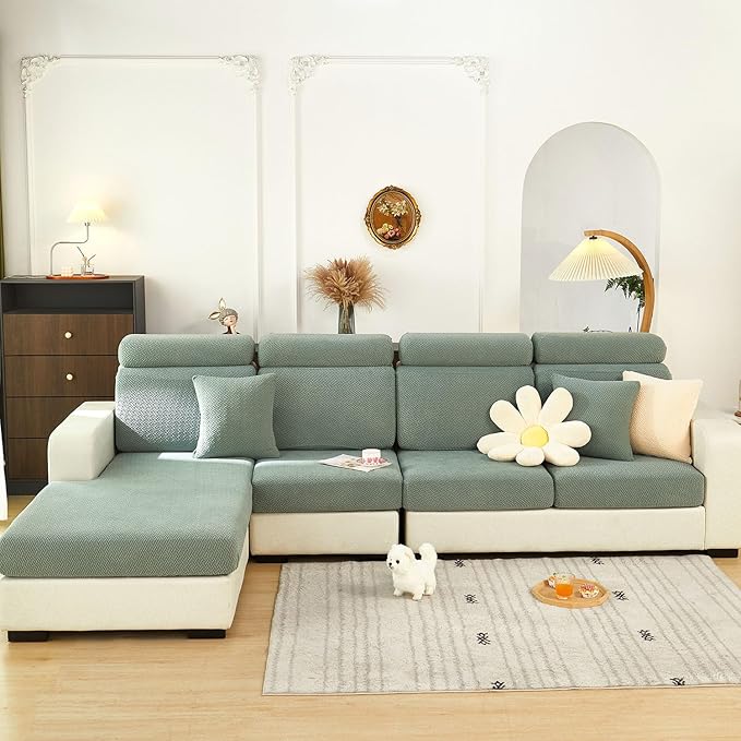 Couch Covers for 3 Cushion Sofa Pet Friendly Couch Cushion Covers Universal Sofa Covers Washable Stretch Slipcovers for Sectional Sofa (Texture Green,Large Triple Seat Cover)