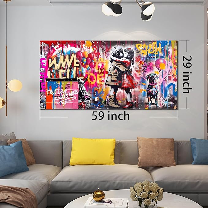 CIRABKY Colorful Canvas Wall-Art - Graffiti Art Wall Decor for Living Room - Boy and Girl Print Big Painting Size 29" x 59"