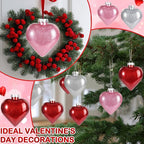 Civaner 12 Pcs Large Valentine's Day Heart Shaped Ornaments Outdoor, Glitter Heart Shaped Baubles with Pre-Strung Wire, Romantic Home Hanging Decorations for Valentine Tree (Red Pink Silver)