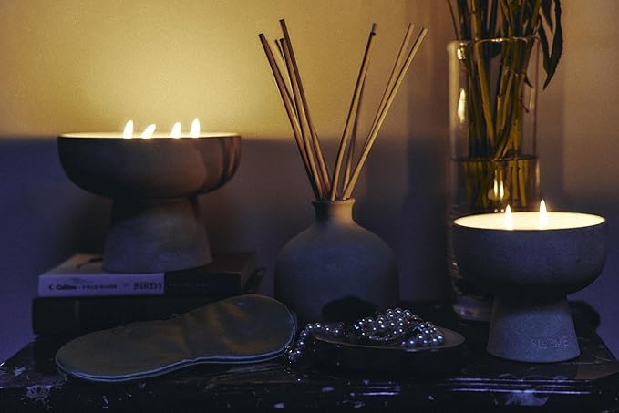 Blueme Sleep Candle | Lavender & Cypress | 4 Wick - Refillable Wellness Candle with Essential Oils, Hand Finished & Poured Soy Wax Blend Ceramic Vessel, Natural Cotton Wicks | Large 24 oz