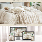 MooMee Striped Duvet Cover Set 100% Washed Cotton Linen Like Textured Breathable Durable Soft Comfy (Almond Milk Grey Classic Stripes, Twin 68"x90")