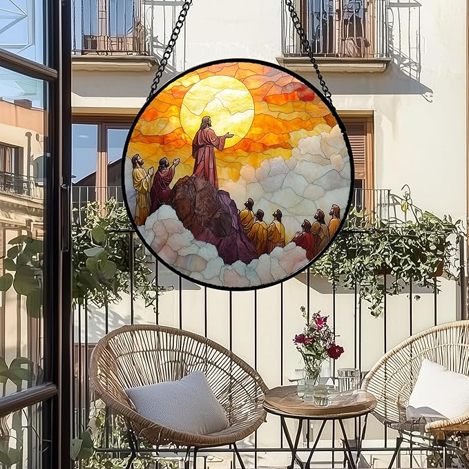 Christian Gifts for Women - Easter Stained Glass Window Hanging Transfiguration of Jesus Sun Catcher Garden Religion Decor Mother's Day Catholic Gift for Men Grandma Nana Her Mom 9.8"
