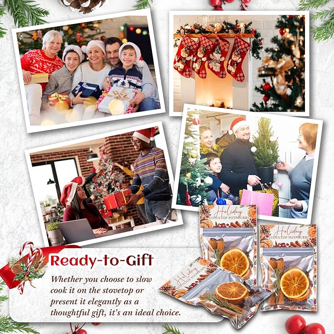 48 Pcs Christmas Potpourri Simmer Pot Kit Christmas Scent Stocking Gifts Holiday Stovetop Potpourri for Home Fragrance Housewarming Hostess Gift