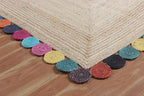 Scalloped Edge Rug, Hand Woven Natural Jute Area Rug, 5x5 Ft Square Beige & Multicolor Braided Kilim Rugs for Living Room, Kitchen, Entryway, Farmhouse