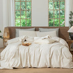 MooMee Striped Duvet Cover Set 100% Washed Cotton Linen Like Textured Breathable Durable Soft Comfy (Almond Milk Grey Pinstripes, Oversized Full 82"x86")