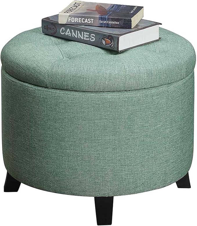 Convenience Concepts Designs4Comfort Round Storage Ottoman 19.75" - Versatile Contemporary Foot Stool for Living Room, Office, Green Fabric