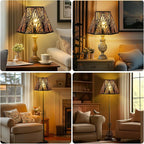Etched Metal Lampshade, Hexagonal Lamp Shade with Antique Bronze Exterior&Gold-plated Interior, 7" Top x 13.8" Bottom x 9.5" Height, Spider Fitter