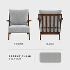 Lexicon Mid Century Modern Accent Chair, Pascal Brown Solid Rubberwood Frame, Reversible Back Cushion, Woven Chenille Upholstered Reading Chair, for Living Room/Bedroom/Office, Grey