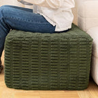 20x20x14 Inches Fluffy Square Pouf Ottoman - Plush Furry Ottoman Foot Rest Stool with High-Density Foam, Versatile Floor Seating for Living Room (Green)