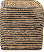 REDEARTH · Cube Pouf Foot Stool Ottoman - Jute Braided Pouffe Poof Accent Sitting Footrest for The Living Room, Bedroom, Nursery, Lounge 50% Jute 50% Cotton Set of 2 (14.5”X14.5”X16”; Natural Black)