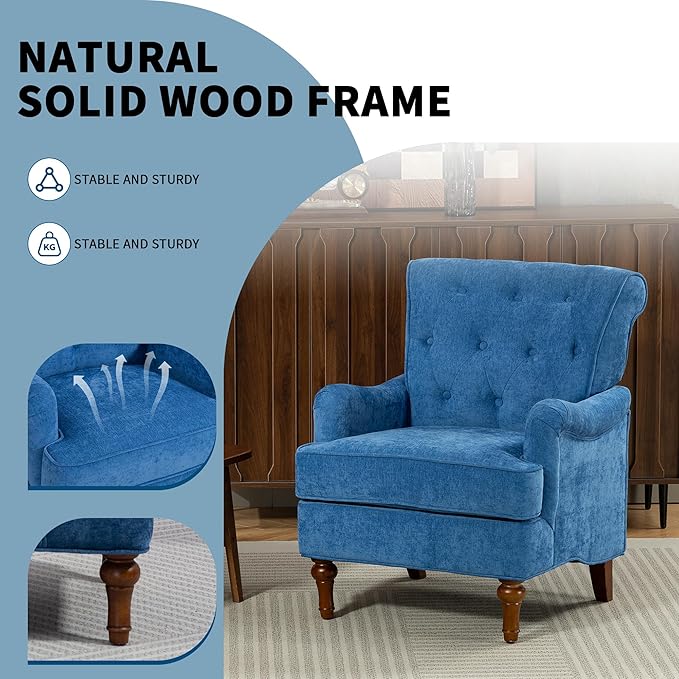 KEIKI Upholstered Accent Chair for Living Room and Bedroom,Heavy-Duty Fabric Armchair with Reinforced Wood Frame, Supportive Seat Cushion, Stable Retro Legs, Lounge Chair for Reading, Work