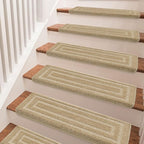 PURE ERA Bullnose Carpet Stair Treads Set Tape Free Non-Slip Indoor Stair Protectors Pet Friendly Rugs 9.5" x 30"(14 Pieces,Khaki Rectangular)