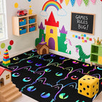 Black Cat Rug for Bedroom, Kids Cat Carpet for Girls Room Decor, Funny Cats Rugs Room Decor Playroom Cute Cats Themed Kids Area Rug Washable Non Slip Childrens Bedroom Mat 3x5 Feet