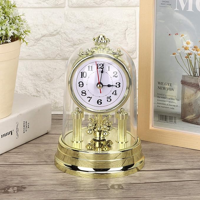 Desk Clock, Table Vintage Clock Small Silent Desk Clock Rustic Non Ticking Mantel Desktop Decorative with Dome Silent Elegant for Home Living Room Decor Office Countertop Bedroom Bedside Shelf