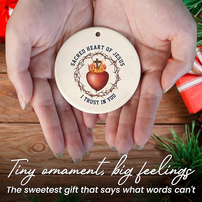 FLAGWIX Christmas Christian Gifts for Women Men - Sacred Heart Ceramic Christmas Ornaments 2025 for Xmas Decorations - Religious Gifts for Women, Religious Ornaments, Spiritual Christian Gift Ideas