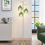 Vintage Floor Lamps for Living Room Bedroom-3 Light Glass Floor Lamp with Three Led Bulb, Flower Tall Floor Lamp Gold Mid Century Modern Standing Lamp Tree Floor Lamps for Living Room Bedroom Corner