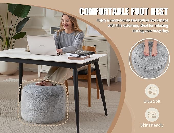 Round Pouf Ottoman for Living Room 20"x15" Bean Bag Ottoman Soft Top Comfortable Small Foot Stool Foot Rest Pouf Brown Tall Footstool Ottomans Round Hassock Boho Furniture Floor Poufs for Sitting