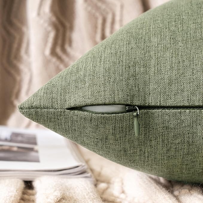 MIULEE Pack of 2 Decorative Outdoor Solid Waterproof Throw Pillow Covers Spring Faux Linen Garden Farmhouse Cushion Cases for Patio Tent Balcony Couch Sofa 20x12 Inch Gray Green