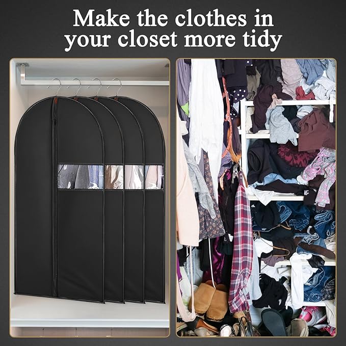 55-Inch Garment Bags Covers,Hanging Clothes Bag, Suit Cover Bags with Clear Window for Hanging Closet Clothes Storage and Travel (Black-55Inch)