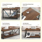 FOLUBAN Modern Coffee Table, Wood and Metal Center Table with Storage, Industrial Cocktail Table for Living Room, Rustic Walnut, 47 Inch