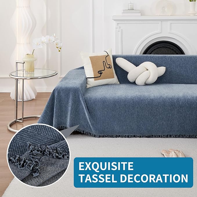 HAOMAIJIA Non Slip Couch Cover Sofa Covers for 3 Cushion Couch Washable sectional Couch Covers for Dogs pet Furniture Protector Couch Cover Blanket for Living Room (Blue, 91"x150")
