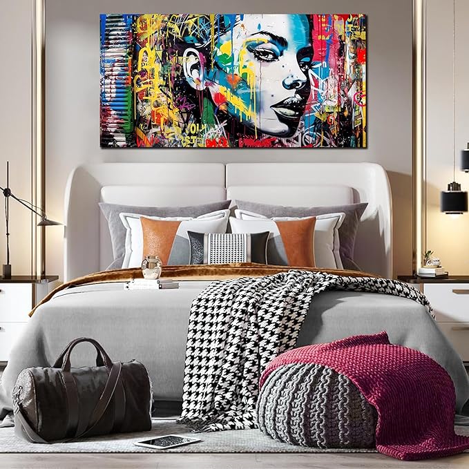 CIRABKY African American Wall-Art for Living Room - Black Girl Wall Art - Graffiti Wall Decor Colorful Pictures Big Poster Size 29" x 59"