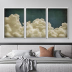 MUDECOR Framed Wall Art Print Set Vintage Cloudscape Dreamy Cotton Clouds Illustrations Modern Art Decorative Colorful Chic for Living Room, Bedroom, Office - 16"x24"x3 White