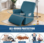 TAOCOCO Recliner Chair Covers 4-Pieces for Oversized Recliner, Stretch Recliner Cover for Large Chair Washable Polyester Soft Fabric Furniture Protector(Oversized Recliner, Turquoise Blue)