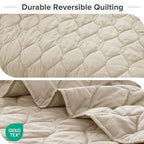 Comfort Spaces Queen Quilt Set Modern Reversible Ogee Coverlet Queen Bedding Set Cozy Quilted Winter Layer, All Season Lightweight Soft Queen Size Quilt, Kienna, Full/Queen Beige 3 Piece