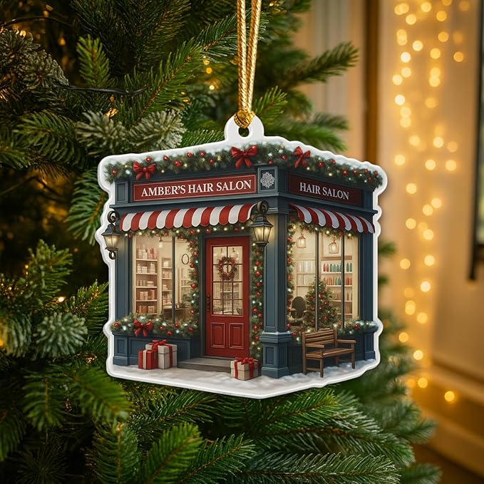 Personalized Hair Salon Christmas Ornament 2025, Custom Name Wooden or Acrylic Ornament, for Hairdresser, Stylist Keepsake, Beauty Salon Christmas Tree Decoration