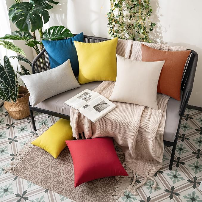 MIULEE Pack of 2 Decorative Outdoor Solid Waterproof Throw Pillow Covers Faux Linen Garden Farmhouse Cushion Cases for Summer Patio Tent Balcony Couch Sofa 12x12 Inch Rust