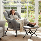 Lazy Chair with Ottoman, Large Lounge Accent Chair with Ottoman and a Throw Pillow, Light Gray Reading Chair for Living Room Bedroom Dorm Room Office Apartment Relaxing Use